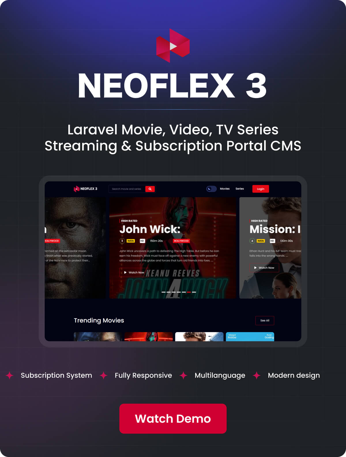 Neoflex 3 - Laravel Movie, Video, TV Series Streaming & Subscription Portal CMS - 3